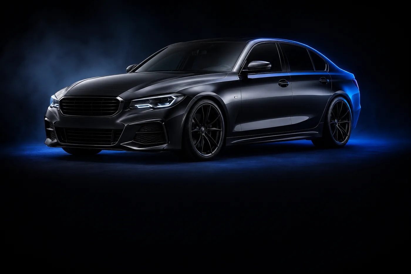Performance saloon lit in a dark studio