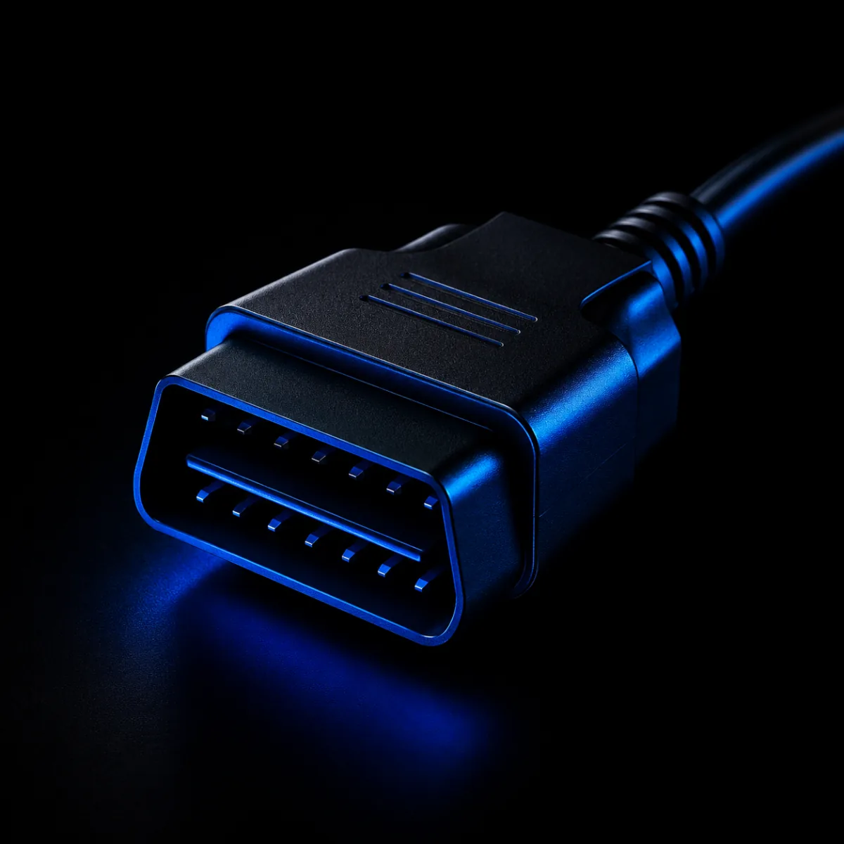 Sixteen-pin OBD-II plug at the end of its lead