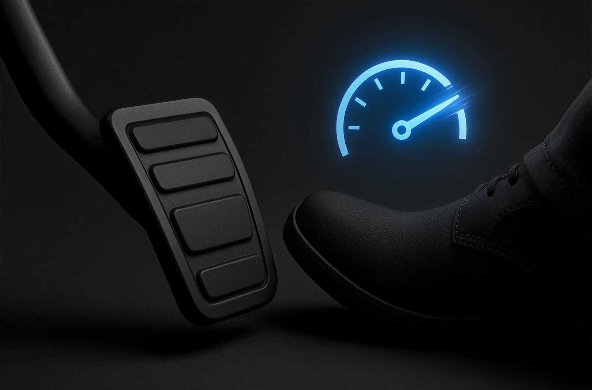 Accelerator pedal beside a speedometer